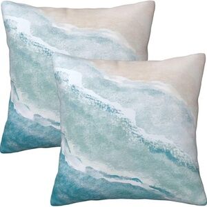 Beach Watercolor Blue Sea Ocean Throw Pillow Cover 18x18 in Set of 2 Cushion